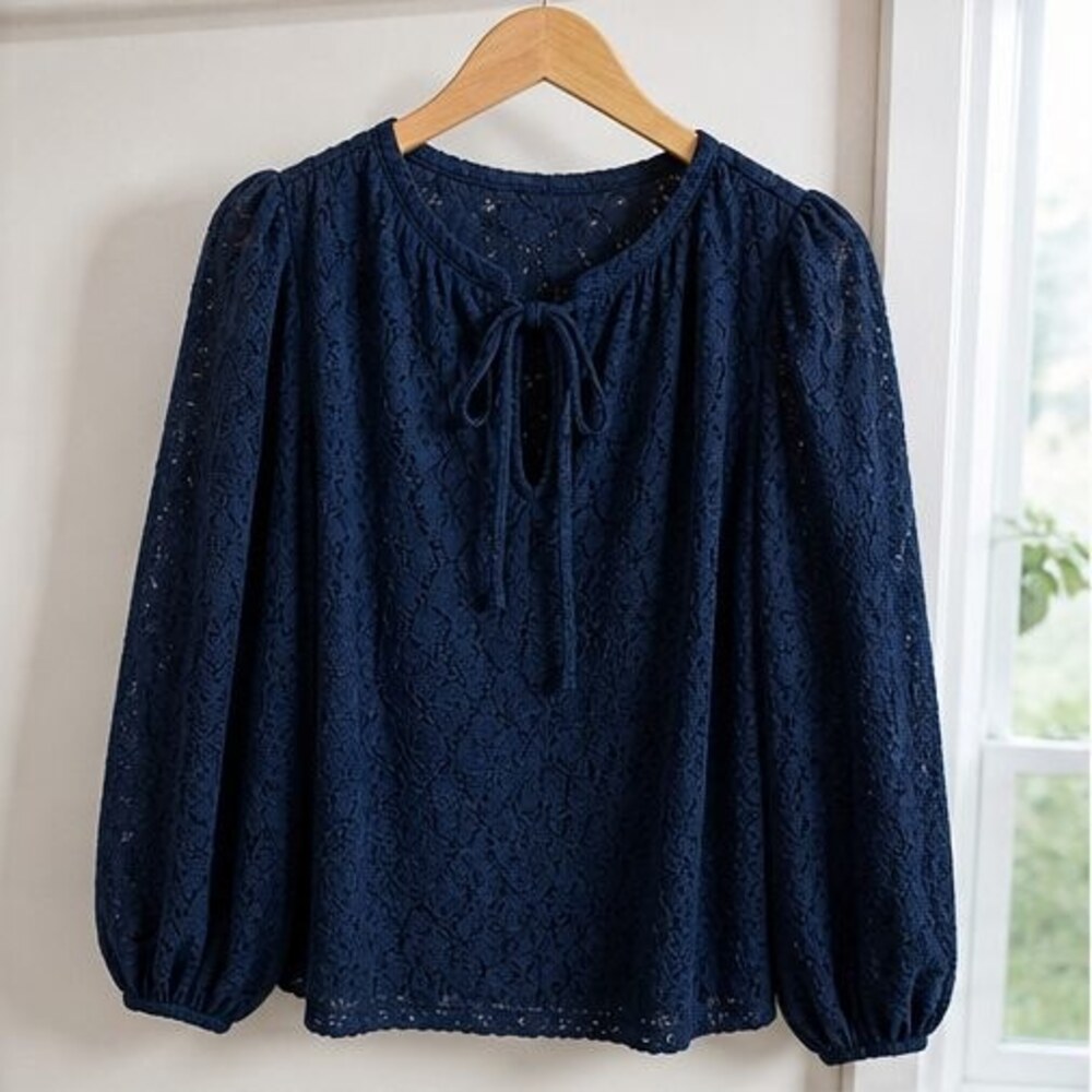 Navy Puff Sleeve Top